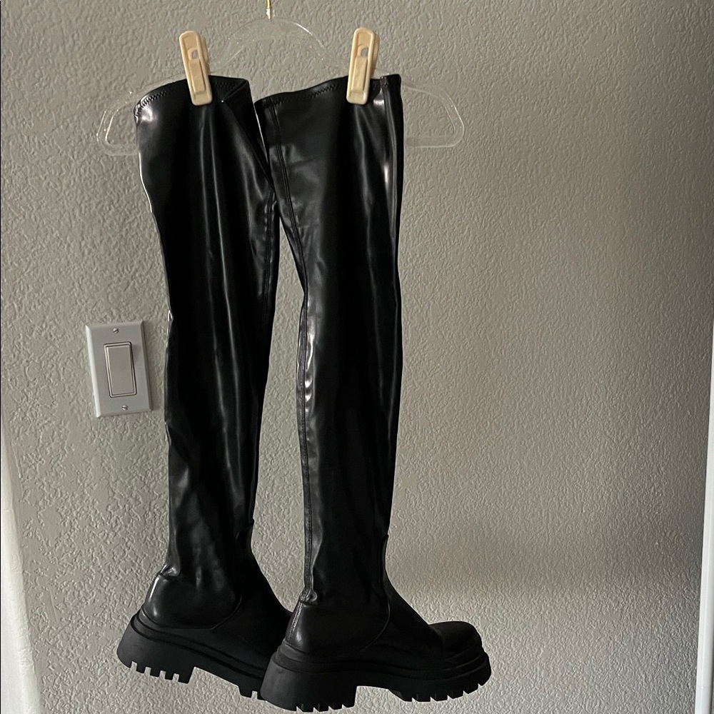 Zara Black Over-the-Knee Combat Boots